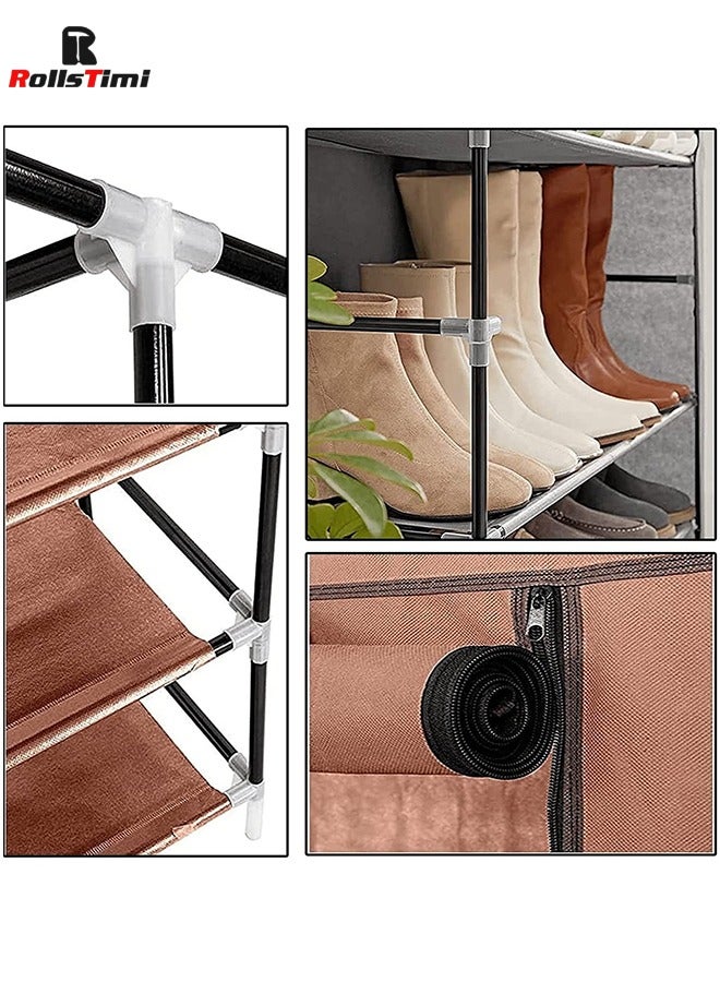 رولستيمي خزانة أحذية من 10 طبقات، صناديق تخزين أحذية بغطاء من قماش غير منسوج، رف أحذية للمدخل، صناديق تنظيم أحذية للممر، المدخل، غرفة المعيشة، القهوة - Image 2
