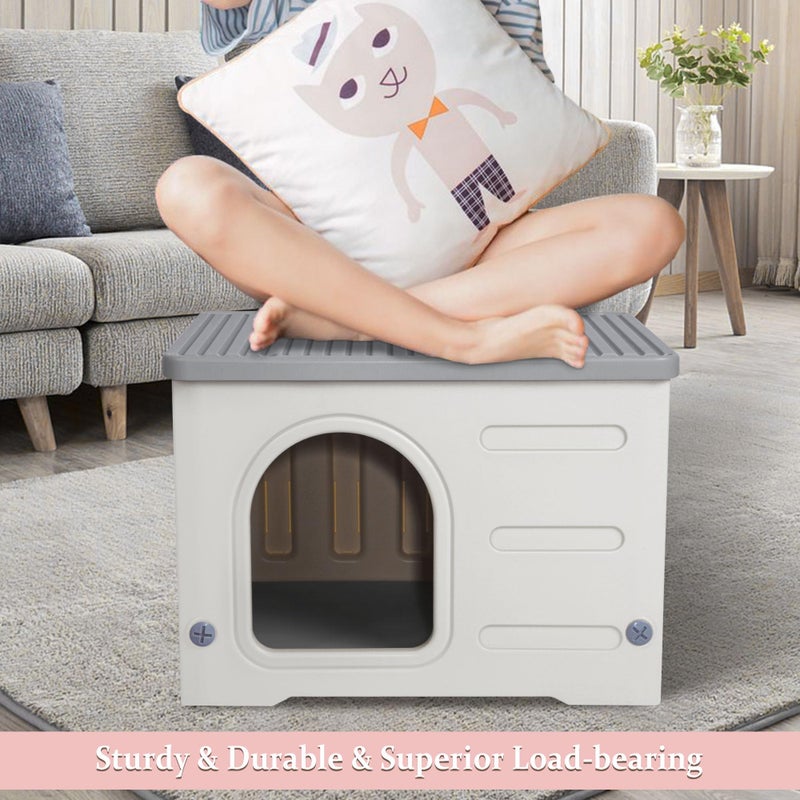 Deblue Plastic Cat House for Indoor Outdoor, Weatherproof Outside Cat House for Feral Cats, Unique Cat Shelter for Small Pet, Spacious, Easy to Assemble - Grey - Image 4