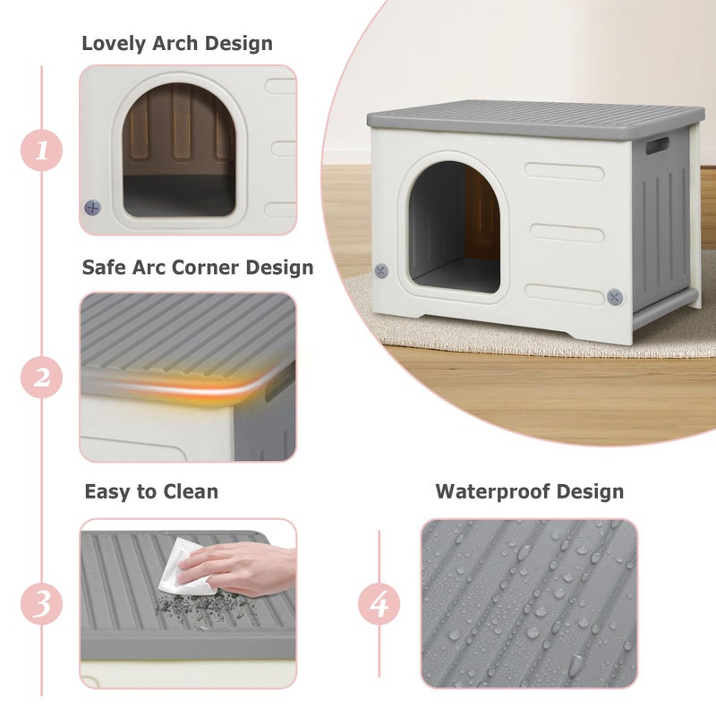 Deblue Plastic Cat House for Indoor Outdoor, Weatherproof Outside Cat House for Feral Cats, Unique Cat Shelter for Small Pet, Spacious, Easy to Assemble - Grey - Image 3
