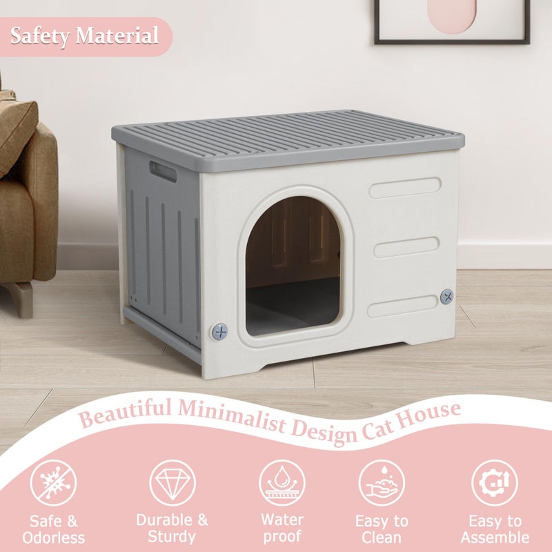 Deblue Plastic Cat House for Indoor Outdoor, Weatherproof Outside Cat House for Feral Cats, Unique Cat Shelter for Small Pet, Spacious, Easy to Assemble - Grey - Image 2