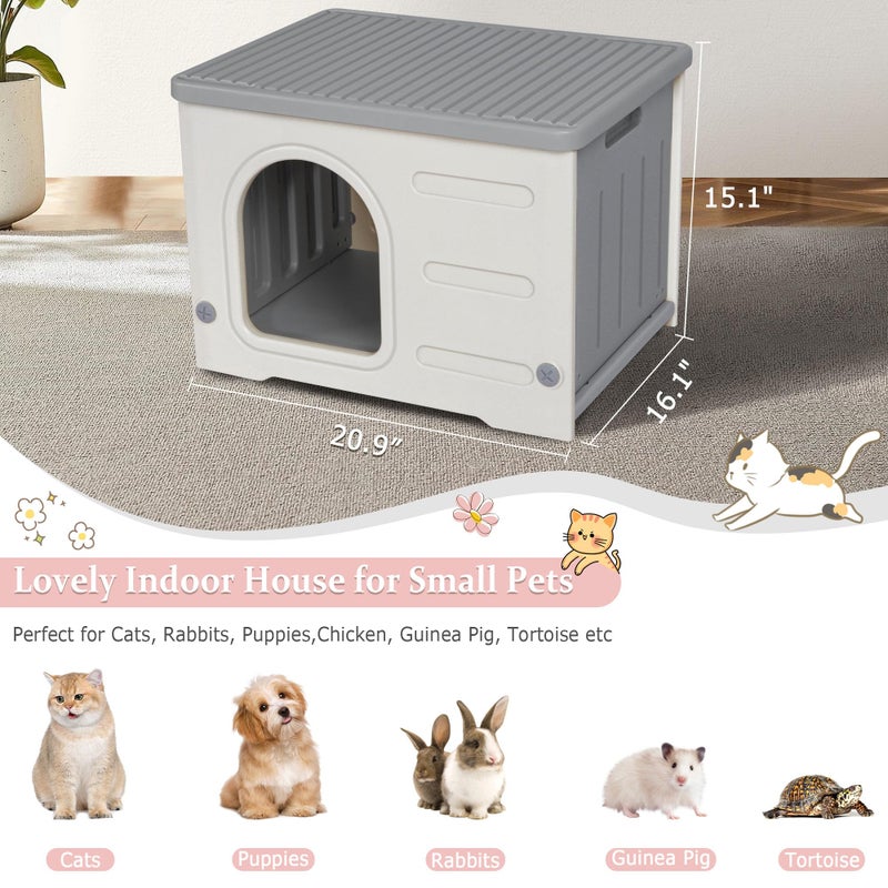 Deblue Plastic Cat House for Indoor Outdoor, Weatherproof Outside Cat House for Feral Cats, Unique Cat Shelter for Small Pet, Spacious, Easy to Assemble - Grey - Image 5