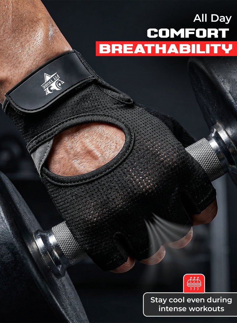 FIT TRIBE Weight Lifting Gloves for Men and Women - Gym Gloves with Non Slip Grip - Breathable Workout Gloves for Crossfit, Cycling, Strength Training, Palm Protection, Wrist Support - Image 5