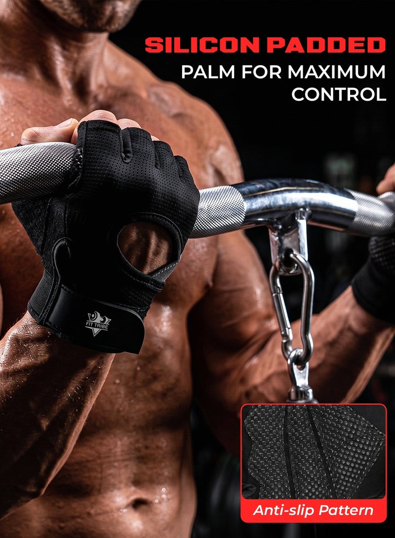 FIT TRIBE Weight Lifting Gloves for Men and Women - Gym Gloves with Non Slip Grip - Breathable Workout Gloves for Crossfit, Cycling, Strength Training, Palm Protection, Wrist Support - Image 3