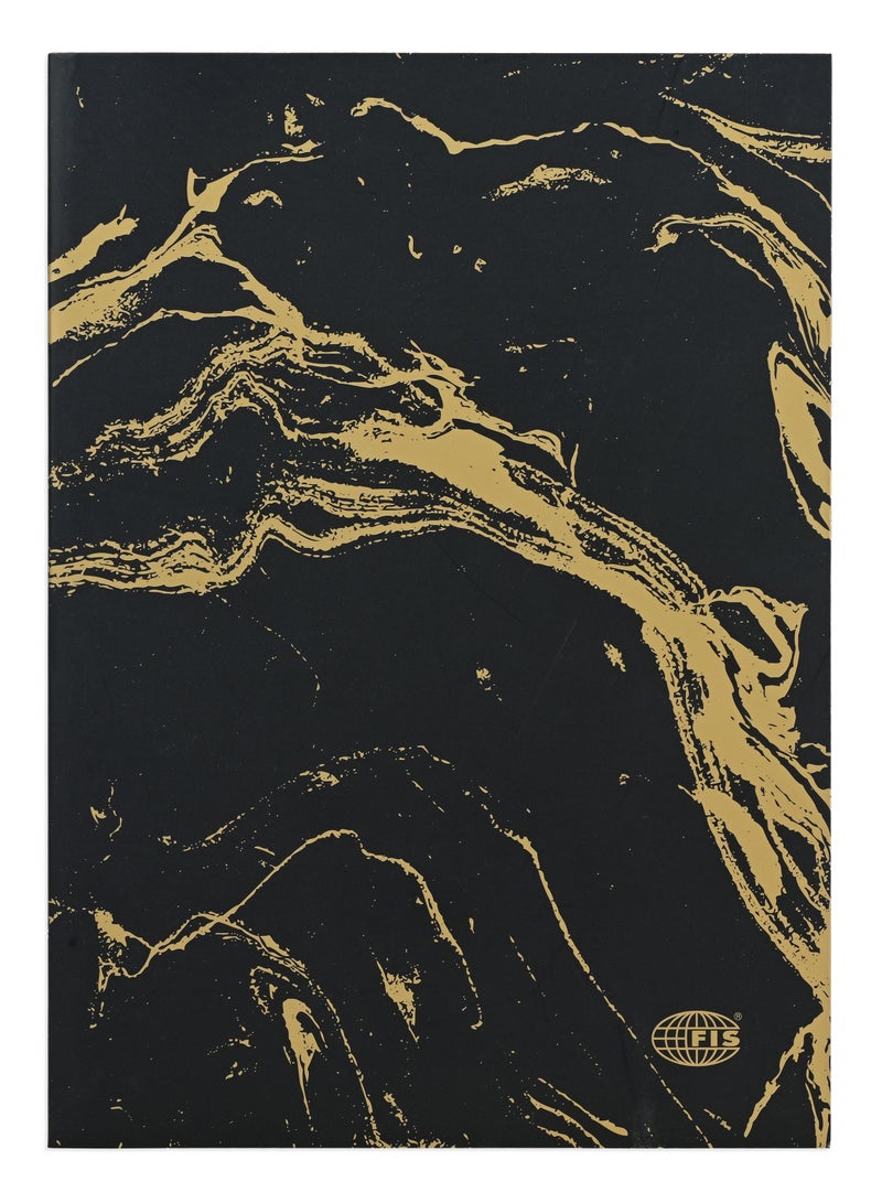 FIS® Notebook Soft Cover, A5 Size(14.8x21cm), 2 Quire, 192 Pages, 96 Sheets, Single Line Ruling, Golden/Black, Packet of 5 Pieces, Design 4 - FSNBSCA5GLBK04 - Image 1