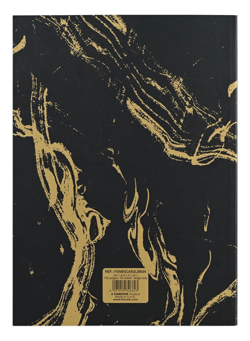 FIS® Notebook Soft Cover, A5 Size(14.8x21cm), 2 Quire, 192 Pages, 96 Sheets, Single Line Ruling, Golden/Black, Packet of 5 Pieces, Design 4 - FSNBSCA5GLBK04 - Image 4