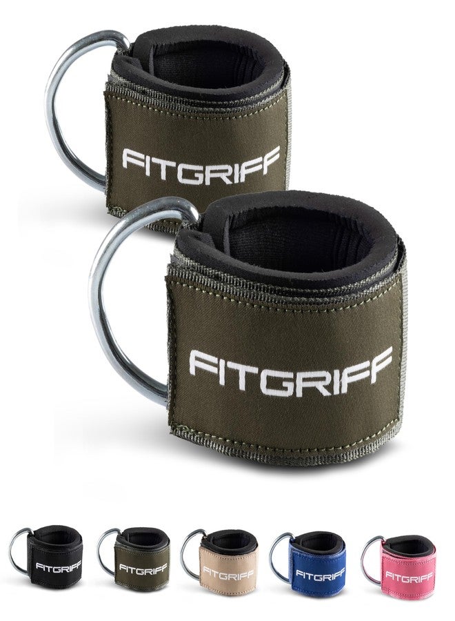Fitgriff® V2 Cable Gym Ankle Straps (2 Pieces) - Fitness Equipment for Women and Men for Kick Back, Buttock Training, Leg Curl - Ankle Straps Gym (Dark Green) - Image 1