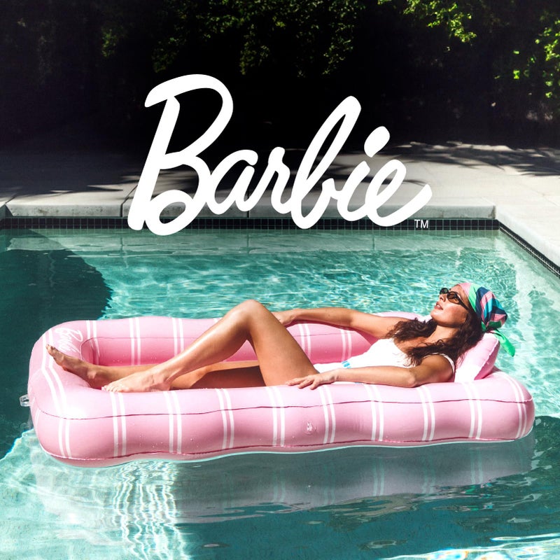 FUNBOY and Barbie Tanning Pool Lounger Float, XL 72'' x 48'' Pool Float with Custom Pillow and Large Cup Holder, Perfect for Pool or Backyard. - Image 2