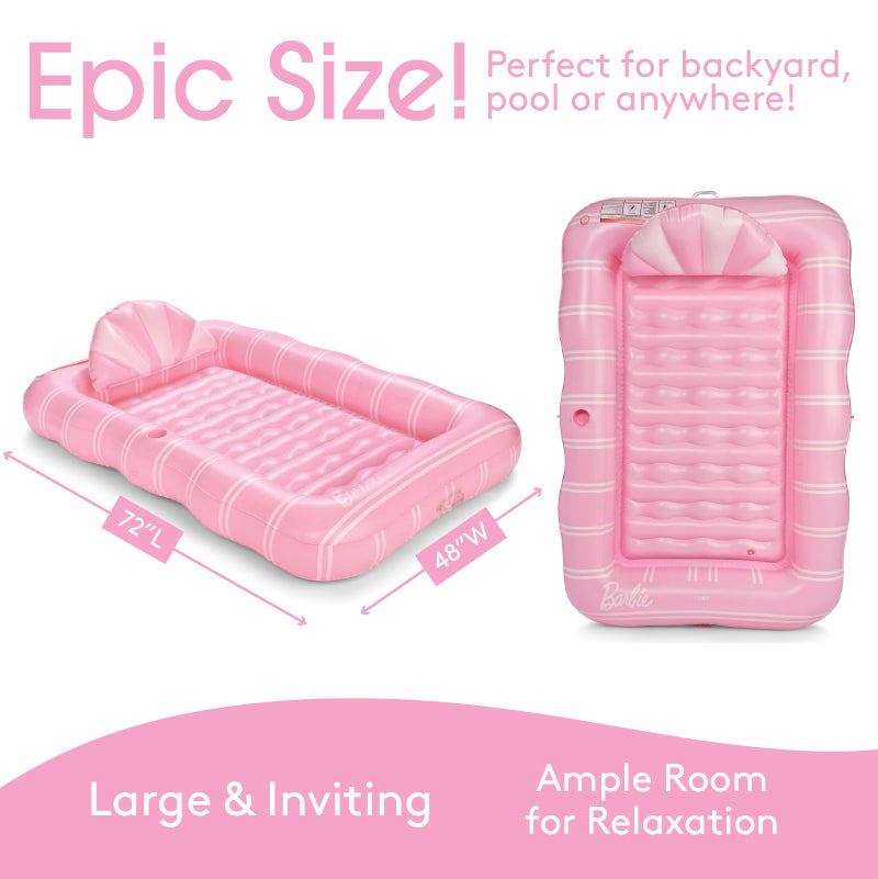 FUNBOY and Barbie Tanning Pool Lounger Float, XL 72'' x 48'' Pool Float with Custom Pillow and Large Cup Holder, Perfect for Pool or Backyard. - Image 5