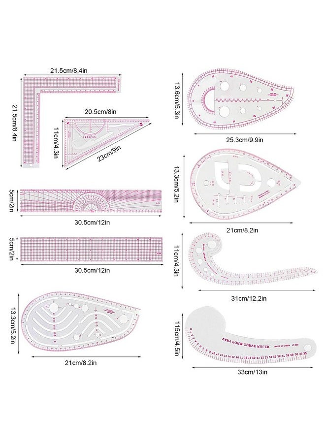 Tenalleys 9 Styles Clear Metric Sewing Ruler Set, Plastic Sew French Curve Ruler for Designers, Pattern Maker, Sewing Templates  - Image 3