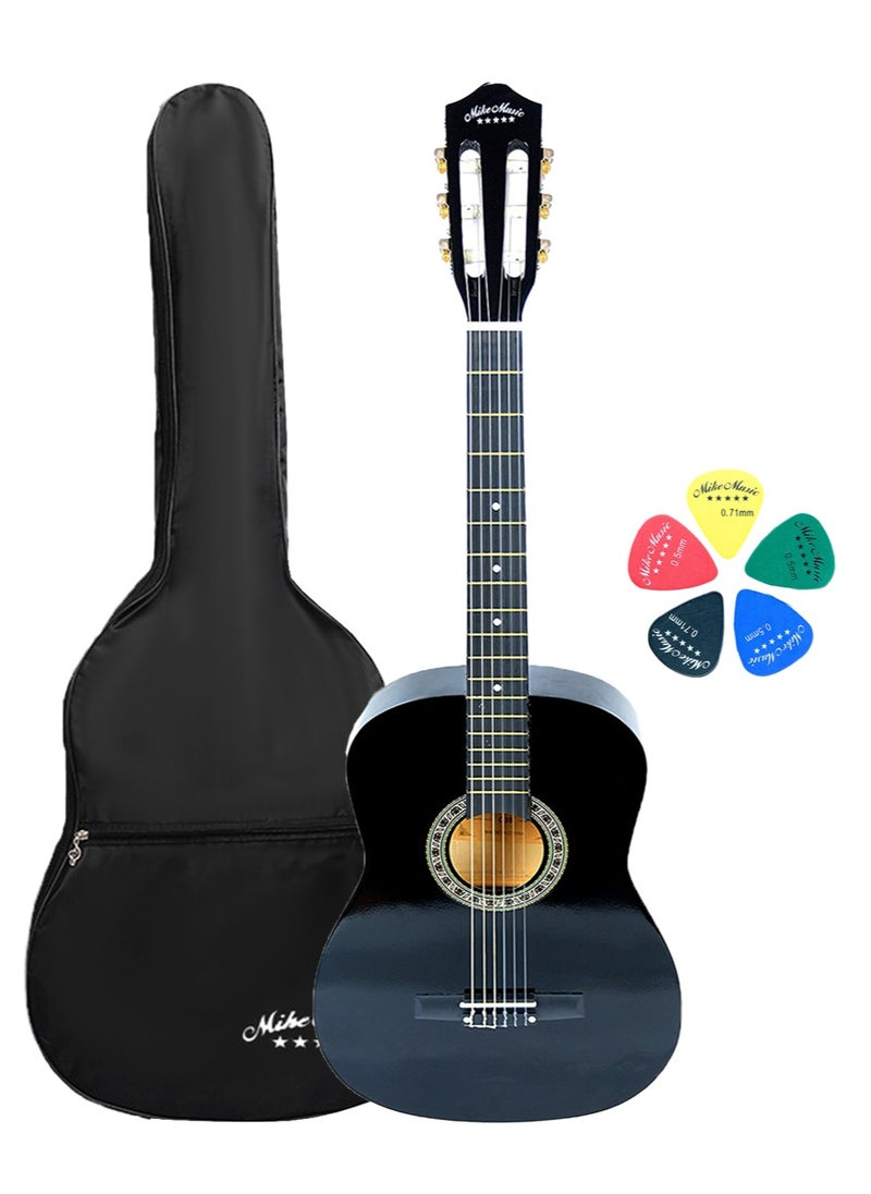 Mike Music 34 Inch Classical Guitar for Beginner Teen, 34-inch Guitar Acoustic Classic Guitar 6-Strings Classical Guitar Set With Accessories Gig Bag, Picks, Right Hand, Black  - Image 1