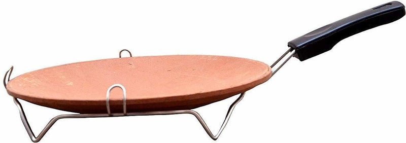 Onlinch Indian Clay Tawa Handmade Roti Tawa with Handle for Kitchen Use Traditional Mitti Tawa Handmade Kitchen Utensils Brown - Image 2
