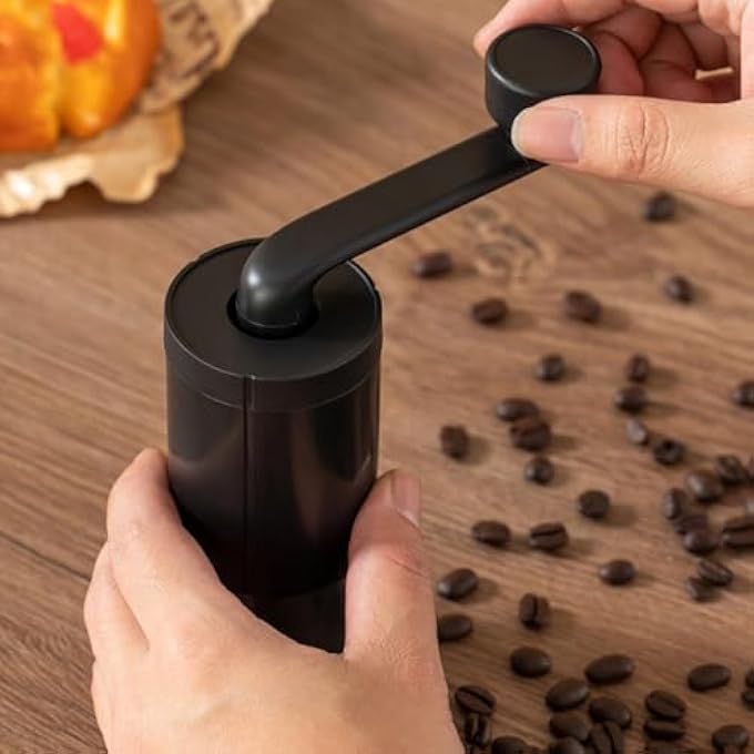 eWINNER مطحنة قهوة يدوية مخروطية من السيراميك، قابلة للتعديل من الخشن إلى الناعم، مطحنة يدوية محمولة بمقبض يدوي للإسبريسو والتخييم والسفر، حاوية مسحوق شفافة تعمل بصمت - Image 4