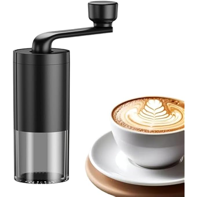 eWINNER مطحنة قهوة يدوية مخروطية من السيراميك، قابلة للتعديل من الخشن إلى الناعم، مطحنة يدوية محمولة بمقبض يدوي للإسبريسو والتخييم والسفر، حاوية مسحوق شفافة تعمل بصمت - Image 1