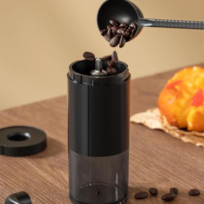 eWINNER مطحنة قهوة يدوية مخروطية من السيراميك، قابلة للتعديل من الخشن إلى الناعم، مطحنة يدوية محمولة بمقبض يدوي للإسبريسو والتخييم والسفر، حاوية مسحوق شفافة تعمل بصمت - Image 3