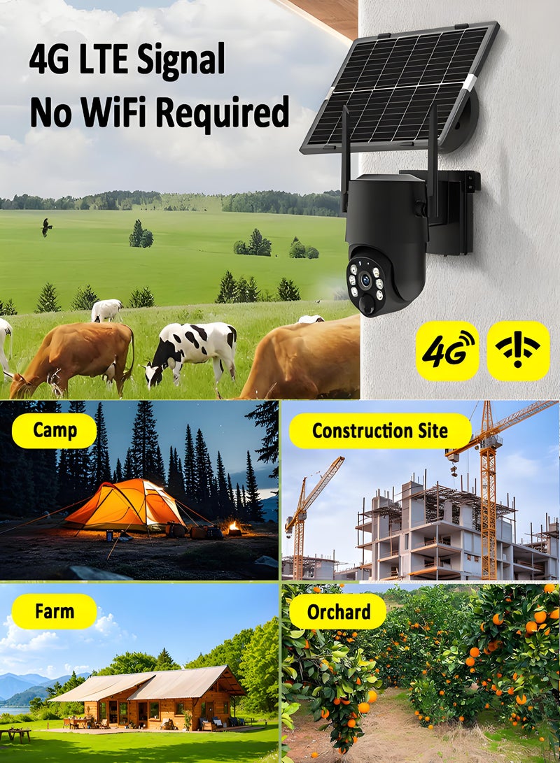 FUREUL 4MP Wireless Solar Camera Security Camera Outdoor Surveillance Camera CCTV Camera 4K HD Waterproof IP65 345 Pan Rotation High Precision PIR Cam Surveillance Camera Built in Battery Outdoor Monitoring without Electricity and Internet - Black, 4G LTE SIM (Package with 4G LTE Sim Card and 64GB TF Card) - Image 4