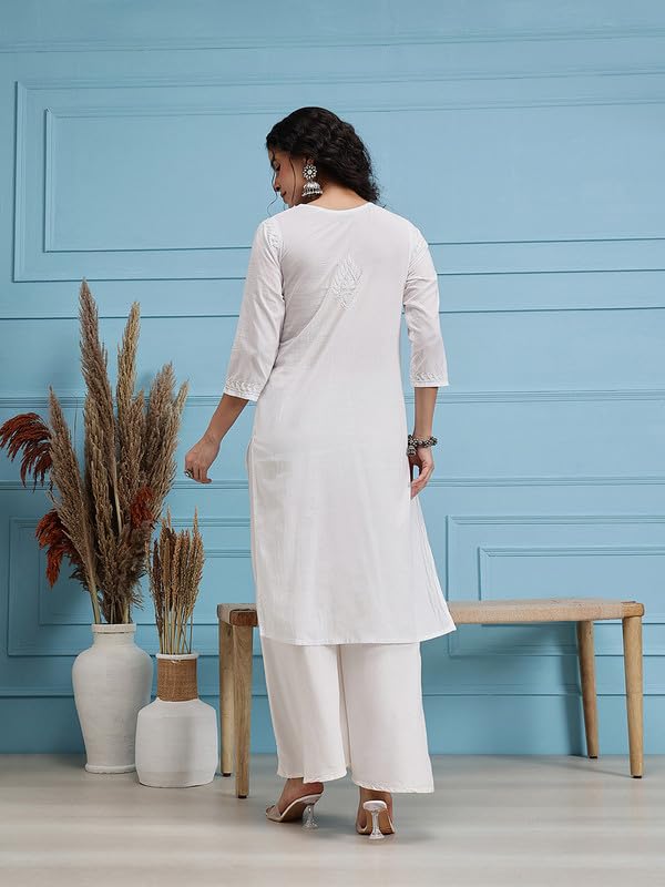 Ada Women Cotton Regular Fit Hand Embroidered Lucknowi Chikankari Kurti Kurta A411769 White (2XL) - Image 2