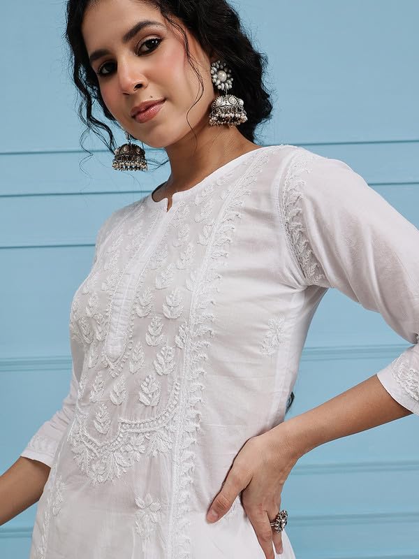 Ada Women Cotton Regular Fit Hand Embroidered Lucknowi Chikankari Kurti Kurta A411769 White (2XL) - Image 4