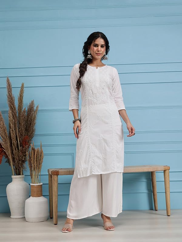 Ada Women Cotton Regular Fit Hand Embroidered Lucknowi Chikankari Kurti Kurta A411769 White (2XL) - Image 5