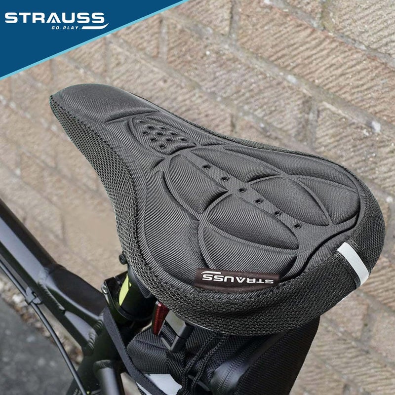 STRAUSS غطاء مقعد إسفنجي مع حبيبات مضادة للانزلاق ووسادة ناعمة وسميكة | راحة فائقة، تصميم قابل للتنفس | يأتي مع أحزمة حبال قابلة للتعديل ويتناسب مع جميع الدراجات، (أسود) - Image 5