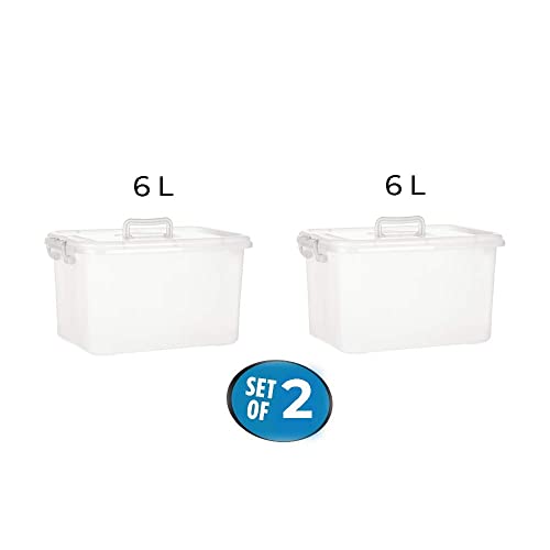NOW & ZEN 6 Litre (Pack of 2) Plastic Containers Set Multipurpose Stackable Storage Box with Lid & Handle | Dimensions: (LxWxH): (31.5 x 20.5 x 19) cm | Semi-Transparent - Image 2
