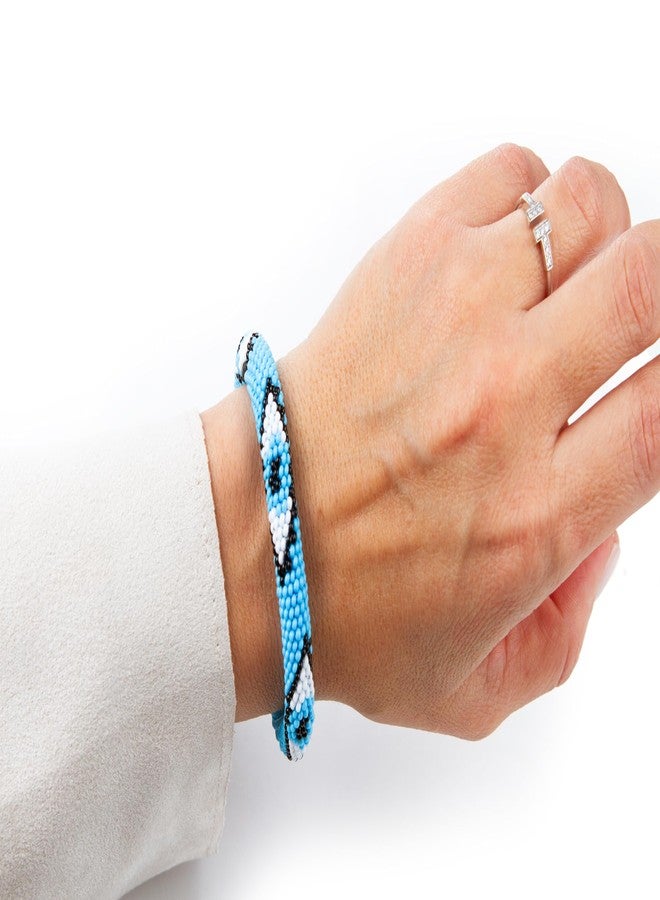 Naz Collection, Evil Eye Protection Bangle Bracelet, Bohemian Stackable Beaded Bracelets, Handmade Multicolor Bohemian Stacking Crochet Bracelet, Boho Charm Beach Jewelry for Women&Girls, Gift for Her (Blue) - Image 4