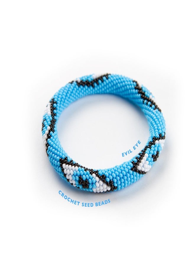 Naz Collection, Evil Eye Protection Bangle Bracelet, Bohemian Stackable Beaded Bracelets, Handmade Multicolor Bohemian Stacking Crochet Bracelet, Boho Charm Beach Jewelry for Women&Girls, Gift for Her (Blue) - Image 2