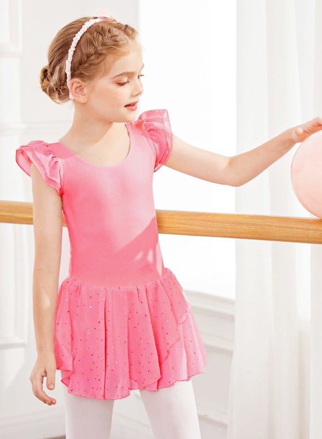 Arshiner Girls Ruffle Sleeve Ballet Dance Dress Tutu Skirted Leotard, Pink, 6-7 years - Image 3