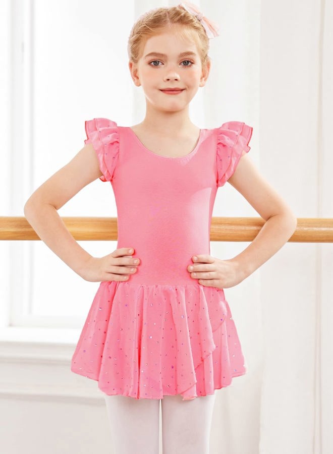 Arshiner Girls Ruffle Sleeve Ballet Dance Dress Tutu Skirted Leotard, Pink, 6-7 years - Image 2