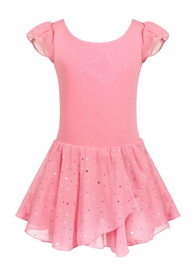 Arshiner Girls Ruffle Sleeve Ballet Dance Dress Tutu Skirted Leotard, Pink, 6-7 years - Image 1