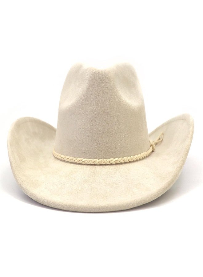 CCAKXCJJ Western Cowboy Hat for Women Men Classic Fedora Hats Wide Brim Suede Cowboy Hat for Women with Buckle Belt 725 Beige - Image 3