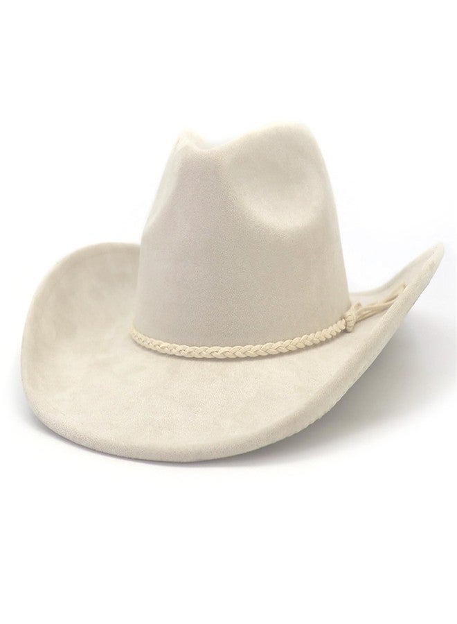 CCAKXCJJ Western Cowboy Hat for Women Men Classic Fedora Hats Wide Brim Suede Cowboy Hat for Women with Buckle Belt 725 Beige - Image 1