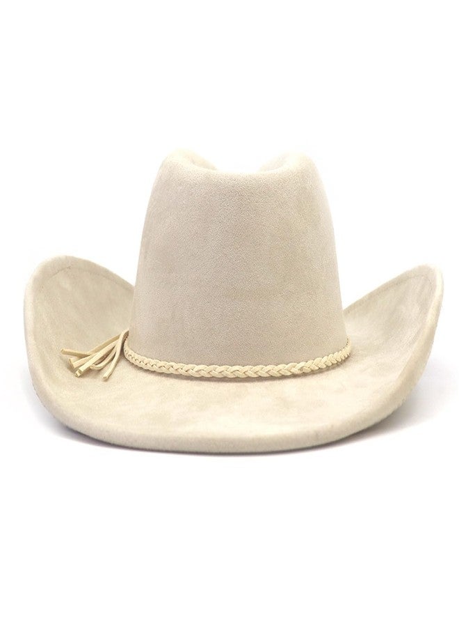 CCAKXCJJ Western Cowboy Hat for Women Men Classic Fedora Hats Wide Brim Suede Cowboy Hat for Women with Buckle Belt 725 Beige - Image 5