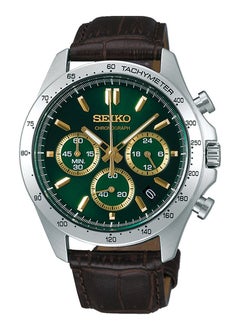 Seiko ساعة كرونوغراف للرجال بمينا خضراء وحزام جلدي SBTR017 