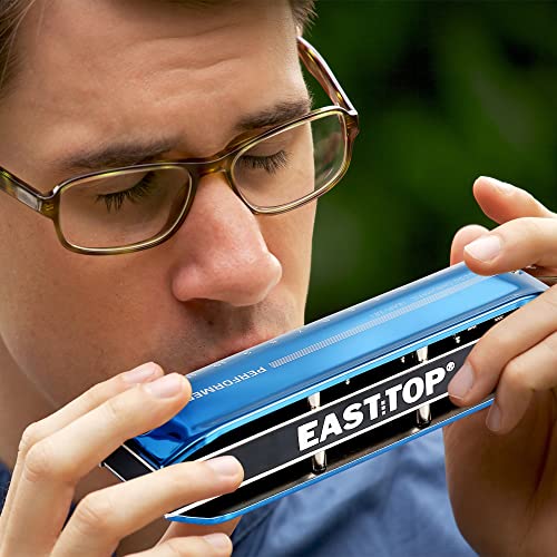 East top إيست توب أبجريد هارمونيكا كروماتيك 16 حفرة 64 نغمة مفتاح C، هارمونيكا فم احترافية للكبار والطلاب ومحبي الهارمونيكا مع غطاء أزرق (EAP-16) - Image 2