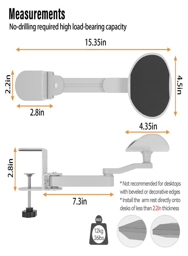 VibeNest Ergonomic Arm/Elbow Rest for Desk - Foldable Rotatable Elbow Support for Computer Desk, Office & Gaming Comfort (White) - Image 3