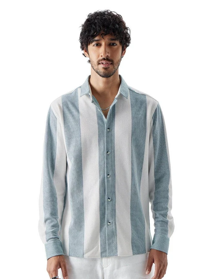 The Souled Store Men's Striped Regular Fit Shirt in White and Green