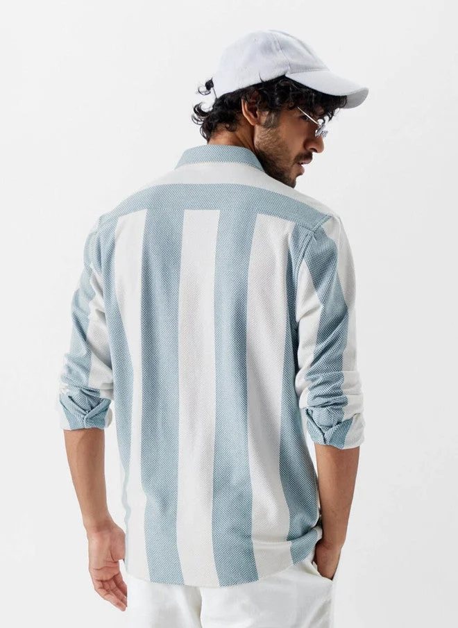 The Souled Store  The Souled Store Men's Striped Regular Fit Shirt in White and Green  | Best Price UAE
