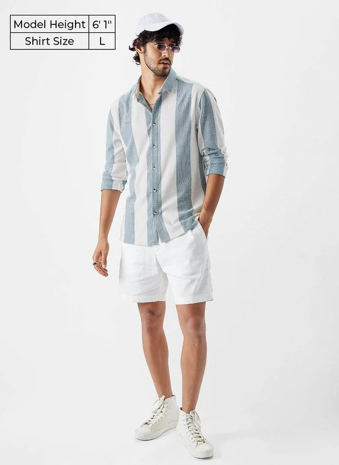 The Souled Store  The Souled Store Men's Striped Regular Fit Shirt in White and Green  | Best Price UAE