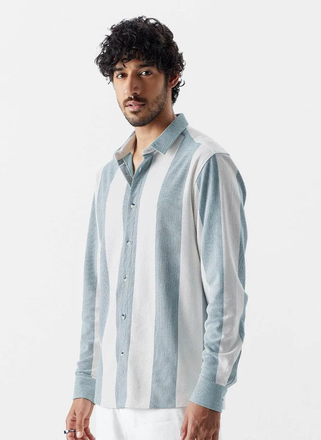 The Souled Store  The Souled Store Men's Striped Regular Fit Shirt in White and Green  | Best Price UAE
