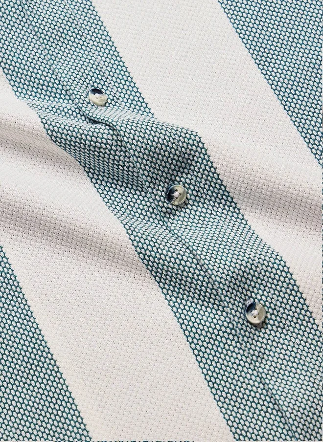 The Souled Store  The Souled Store Men's Striped Regular Fit Shirt in White and Green  | Best Price UAE