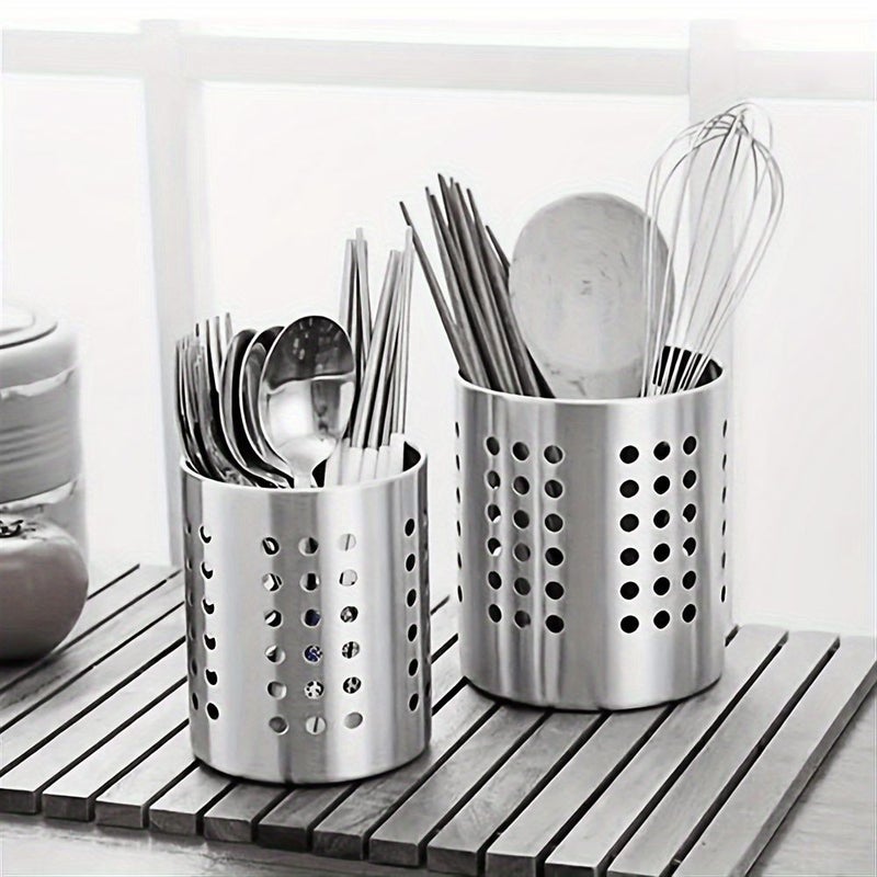 Silvery Stainless Steel Cutlery Holder Multifunctional Kitchen Storage Rack - Image 1