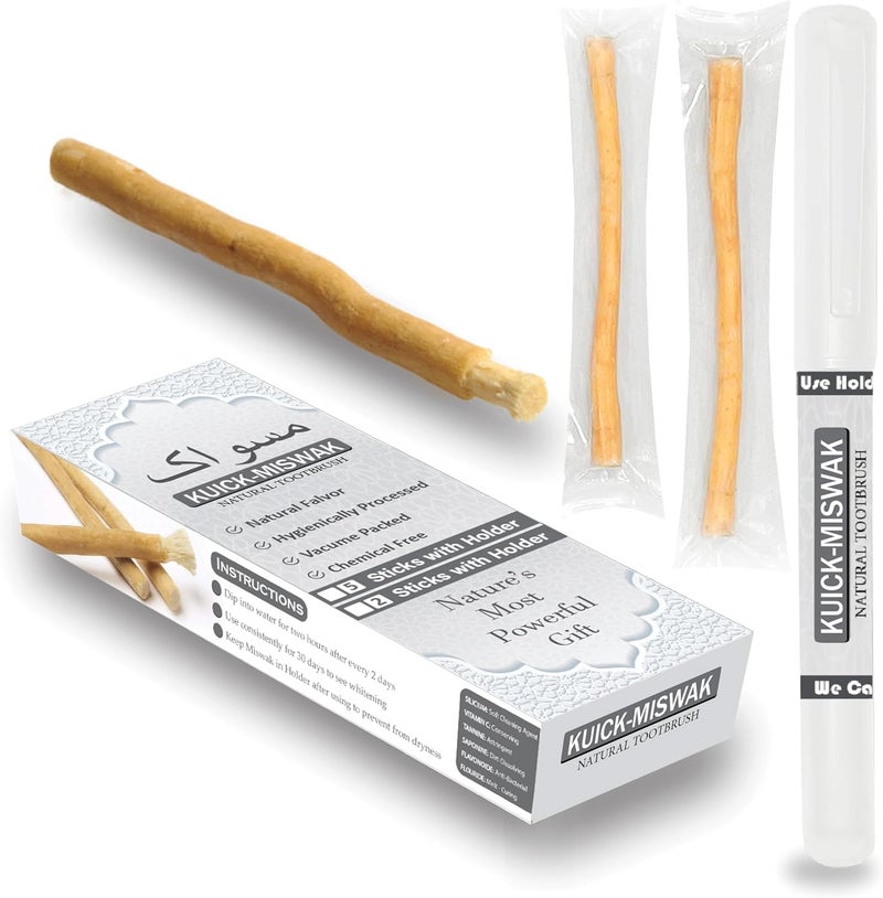 Natural Maswak Stick| Chewable Toothbrush | Organic Teeth Cleaning & Whitening | Natural Brush | 02 Maswak with one Holder | Vacuum Sealed for Freshness | Oral Care & Healthy Gums - Image 1