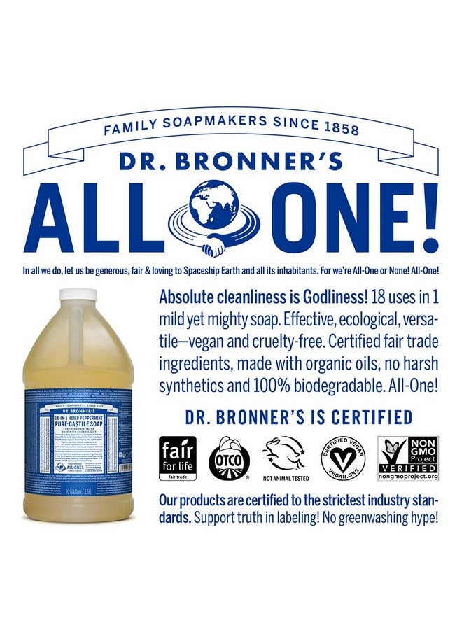 دكتور برونرز صابون سائل بيوركاستيل (النعناع 64 أونصة) مصنوع من الزيوت العضوية 18 في 1 يستخدم شعر الوجه والجسم وغسيل الحيوانات الأليفة والأطباق، نباتي مركز Nongmo - Image 4