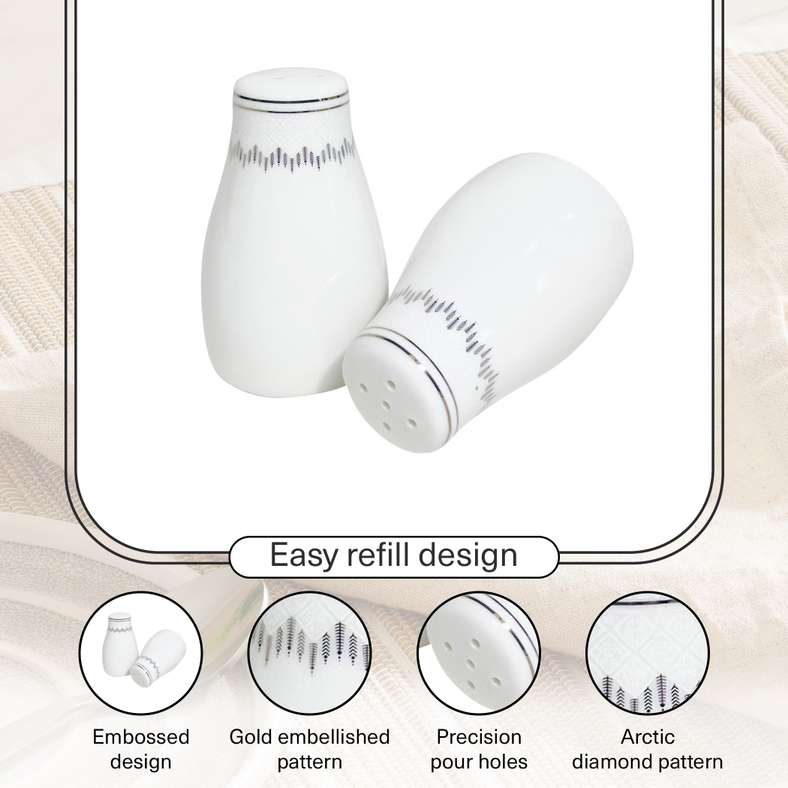 Pan Home Alina New Bone China Salt & Pepper Shaker Set -White