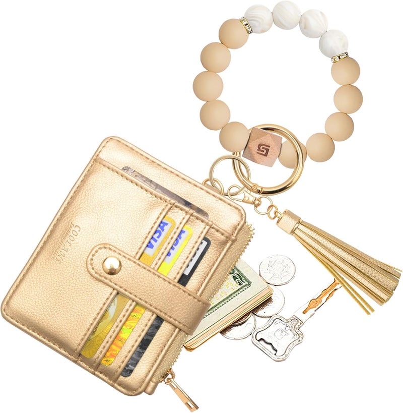 COOLANS Silicone Bracelet Wristlet Wallet Credit Card Holder RFID,ID Window,Key Ring Tassel,Slim Wallet Women Keychain Purse - Image 1