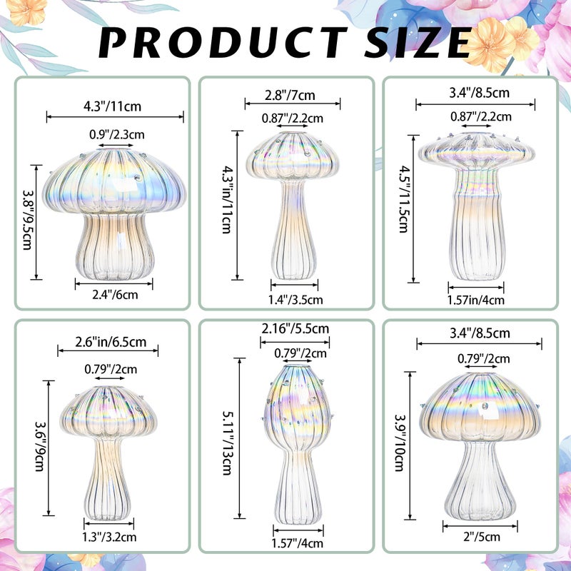 JXWENBYX Mushroom Vase, Set of 6 Colored Flower Vase, Propagation Stations Vases, Small Bud Vases Home Decor Cute Glass Mushroom Planter for Room Office Decoration (Clear) - Image 4