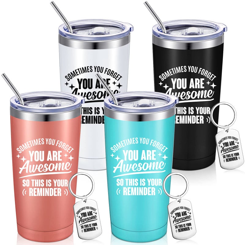 Sieral Christmas Employee Appreciation Gifts Bulk for Coworker Thank You Gifts Inspirational You Are Awesome Tumbler 20 oz Stainless Steel Wine Cup with Keychain for Women MenMulticolor4 Sets