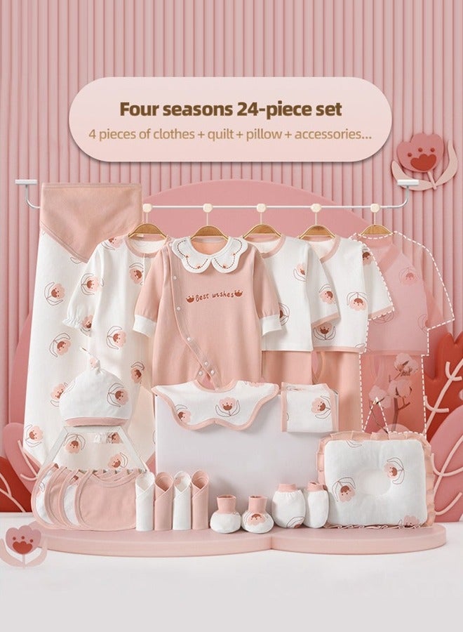 24PCS Newborn Baby Gift Set, Newborn Layette Gift Set for Boys and Girls, Babies Essential Clothes Accessories with Baby Blanket, 100% Premium Cotton, for Spring Summer Autumn Winter Four Seasons (باللغة الإنجليزية) - Image 5