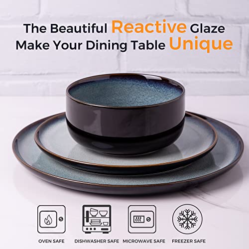 LERATIO Ceramic Plates Set of 6, 8.5 Inch Reactive Glaze Light Weight Porcelain Salad Plates,Modern Shape Dinnerware Dishes Set for Kitchen,Microwave&Dishwasher&Oven Safe,Resistant-Gray Blue - Image 3