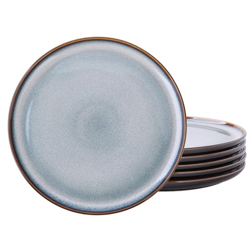 LERATIO Ceramic Plates Set of 6, 8.5 Inch Reactive Glaze Light Weight Porcelain Salad Plates,Modern Shape Dinnerware Dishes Set for Kitchen,Microwave&Dishwasher&Oven Safe,Resistant-Gray Blue - Image 1